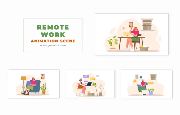 Remote Working 2D Vector Stock Animation Scene
